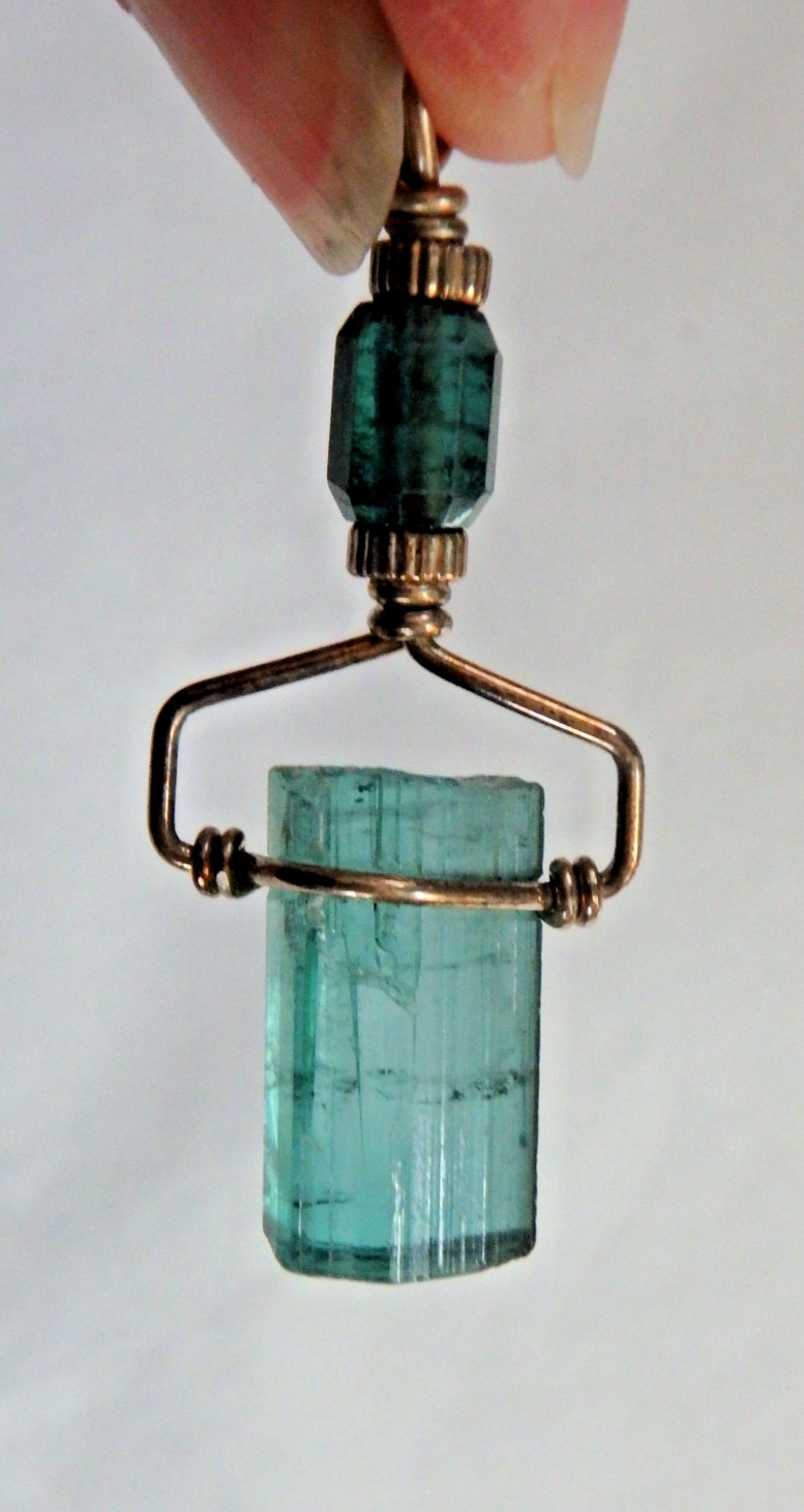 Pendant Stunning Blue Tourmaline 4.5 grams wrapped .925 Sterling Indicolite
