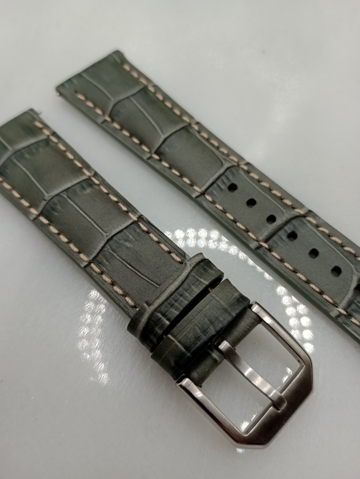New 20mm Geckota Watchgecko Alligator Grain Calf Leather Grey Watch Strap 6B148