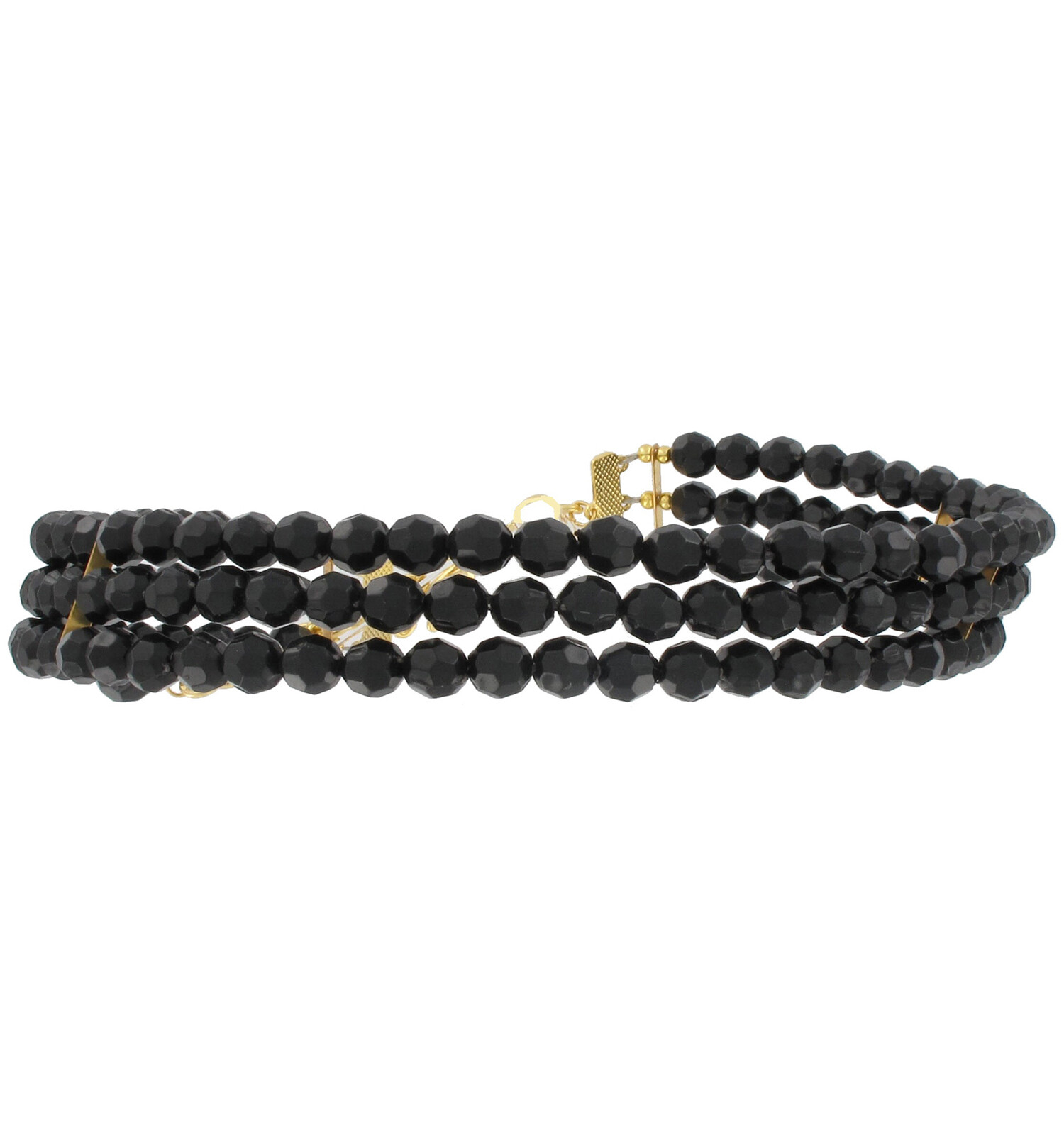 Multi Strand Faceted Black Beaded Adjustable Choker Necklace For Women 14-17″