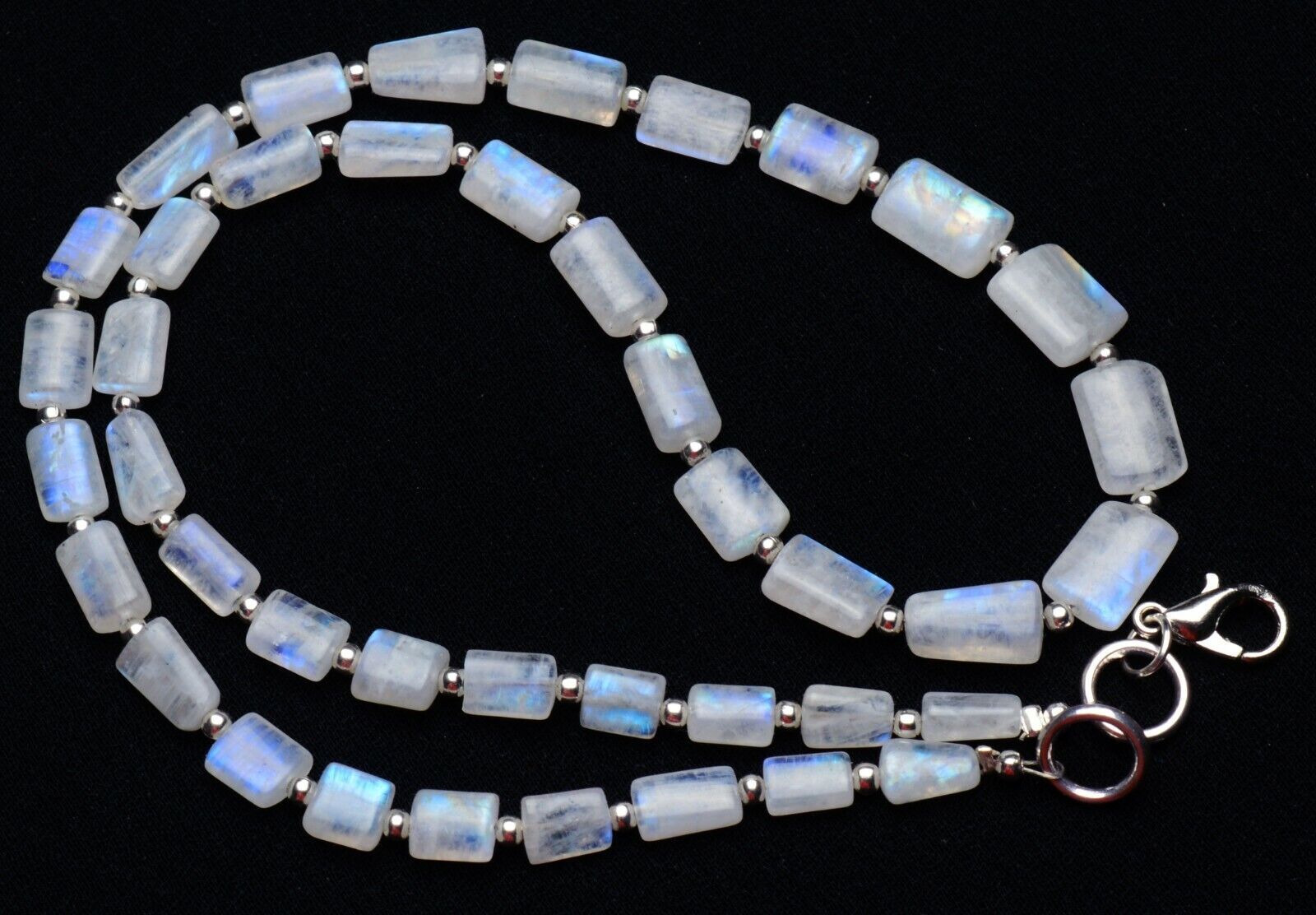 Natural Gem Blue Fire Rainbow Moonstone 7×4 to 11x9mm Nugget Beads Necklace 19″
