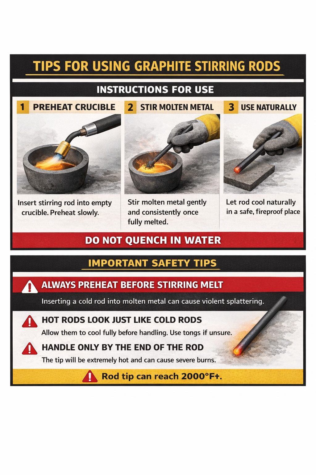 Graphite Stir Rod and Anhydrous Flux Gold Silver Metal Casting Refining Set