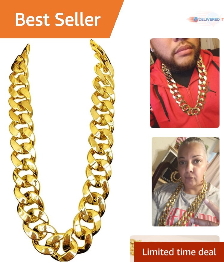 Big Chunky Plastic Hip Hop Chain Necklace 32″ – Lightweight Gold Accessory