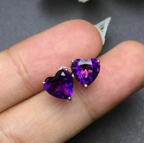 4Ct Heart Cut Simulated Amethyst Solitaire Women Stud Earrings 14K Gold Plated