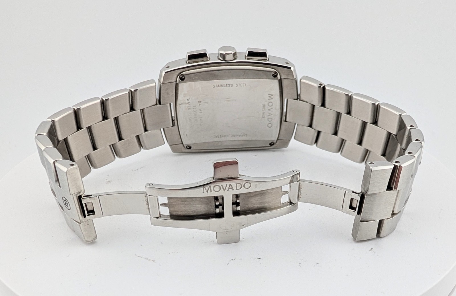 Movado Mens Eliro Chronograph SS W/Tonneau Barrel/Blk Dial #84.H1.1450~Exquisite