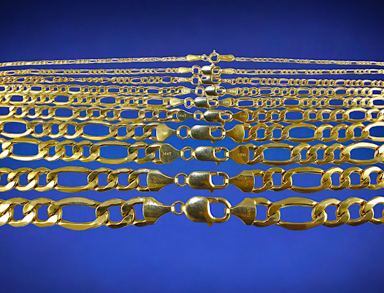 14K Yellow Gold Figaro Necklace Bracelet Chain Italian Real 1.5mm-12mm 7″-30″