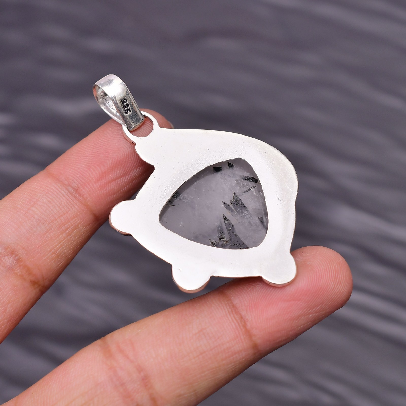 Black Rutile Gemstone 925 Sterling Silver Jewelry Pendant 2.08″