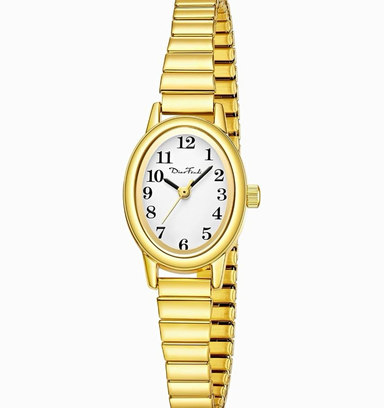 Diaofendi Women’s Oval Quartz Watch Gold Tone White Dial Arabic 3ATM Box Size S