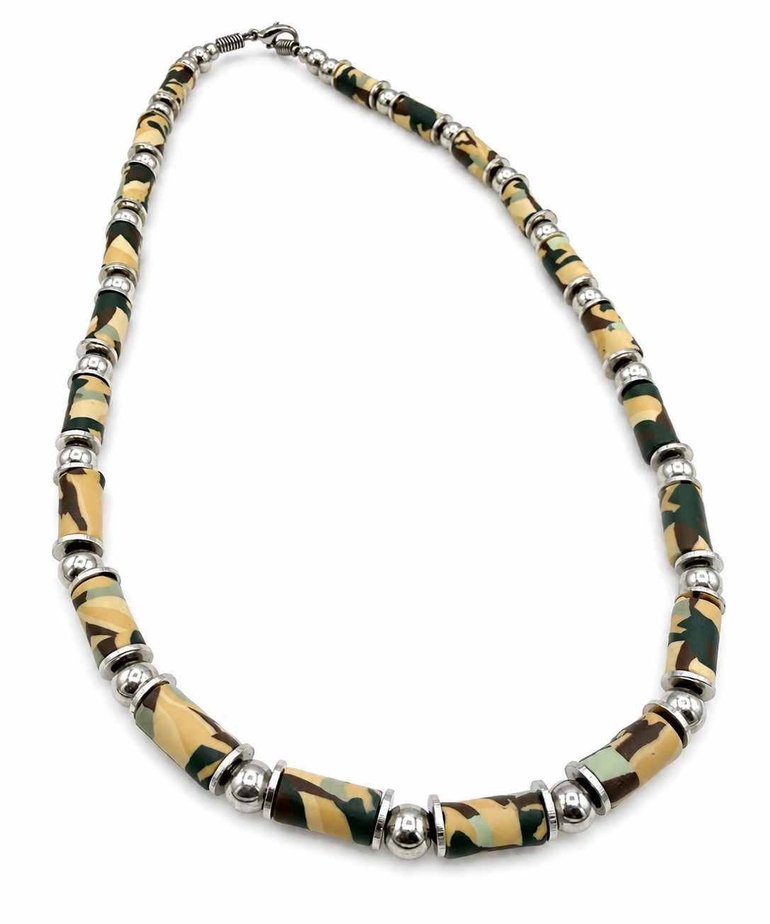 Lot of 2 Y2K Surfer Skater Beaded Necklaces Camo Black Red White Blue