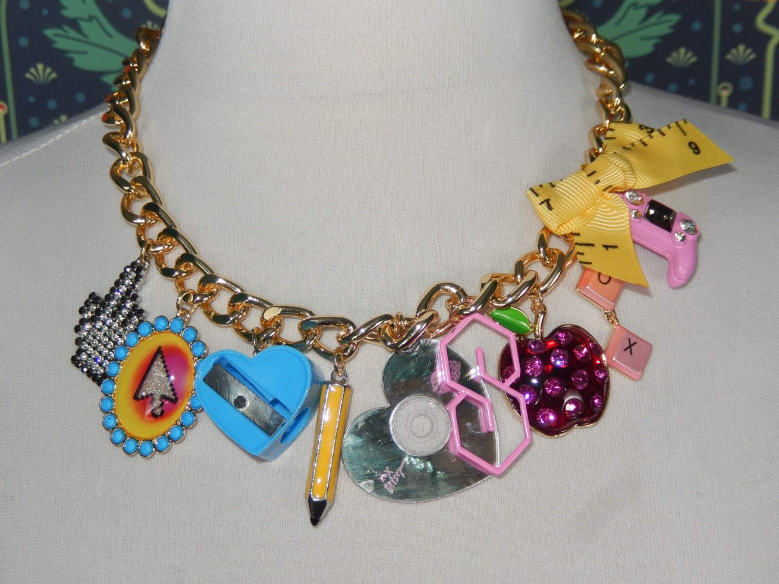 Authentic Betsey Johnson Charm Necklace Back To School Teacher Statement