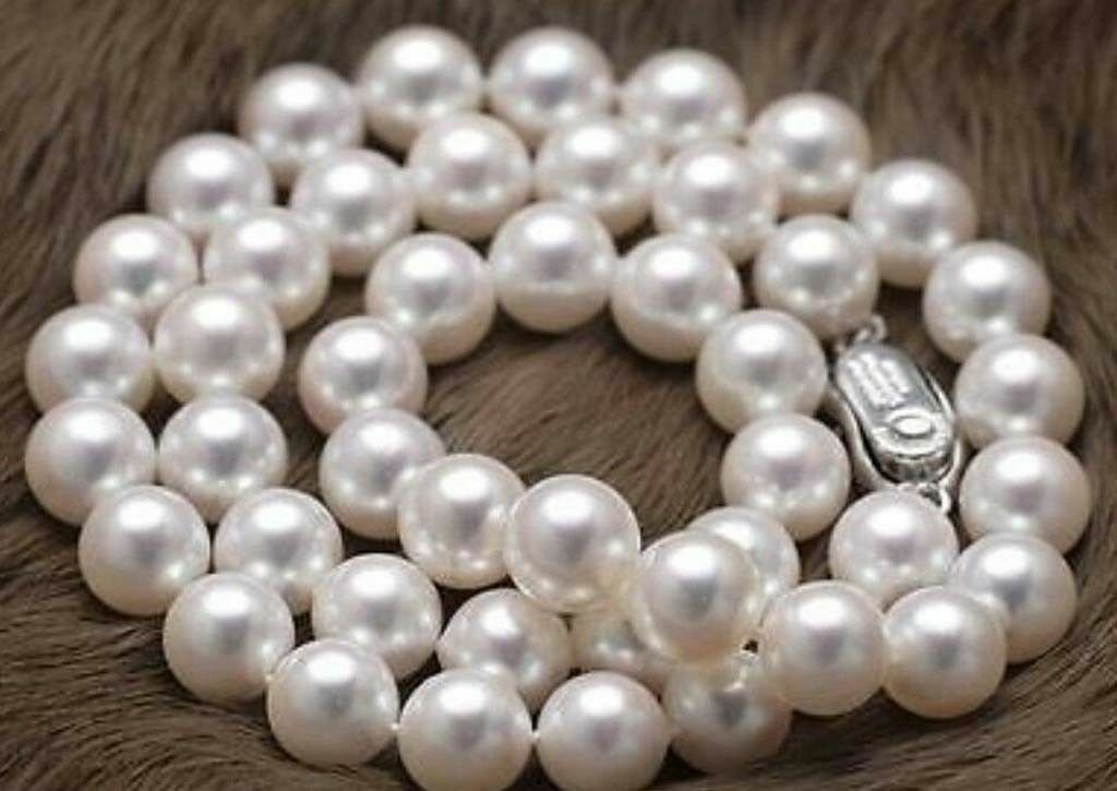 9-10mm Natural White South Sea Freshwater Akoya Cultured Pearl Necklace 18″
