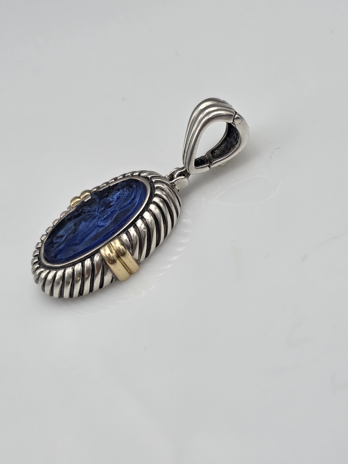 PHILLIP GABRIEL MENEGATTI 18K GOLD STERLING SILVER BLUE WOMAN GLASS PENDANT