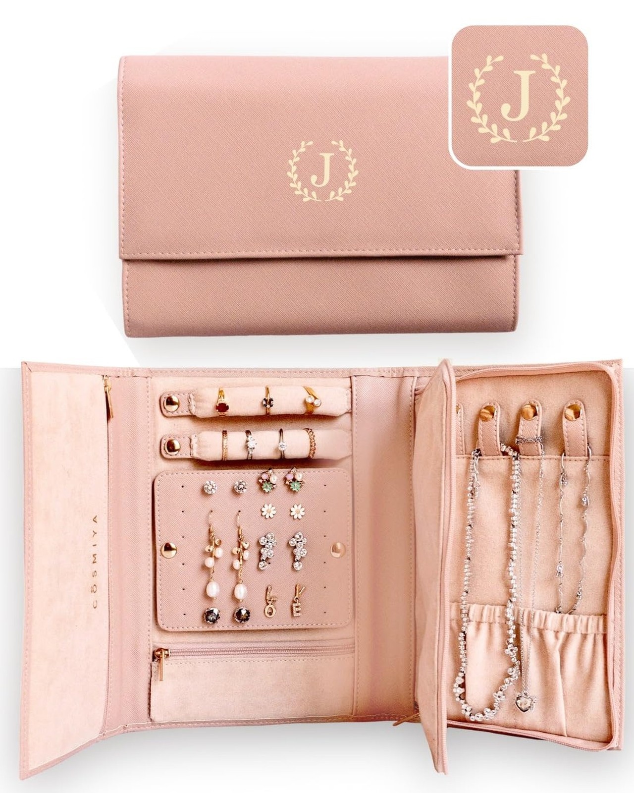 Personalized Initial Travel Jewelry Case – Monogram Custom Gifts For Women, B…
