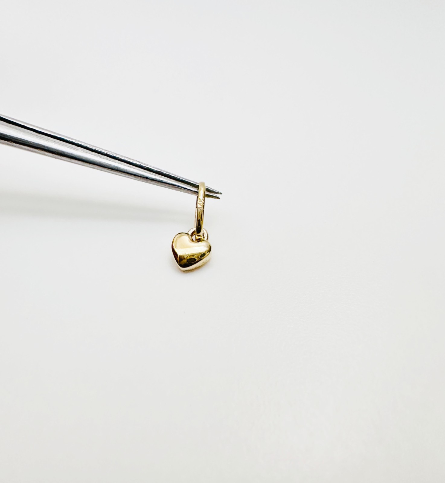 14K Solid Yellow Gold Teeny Tiny -Very Small Beveled Heart Charm Pendant 8x3mm