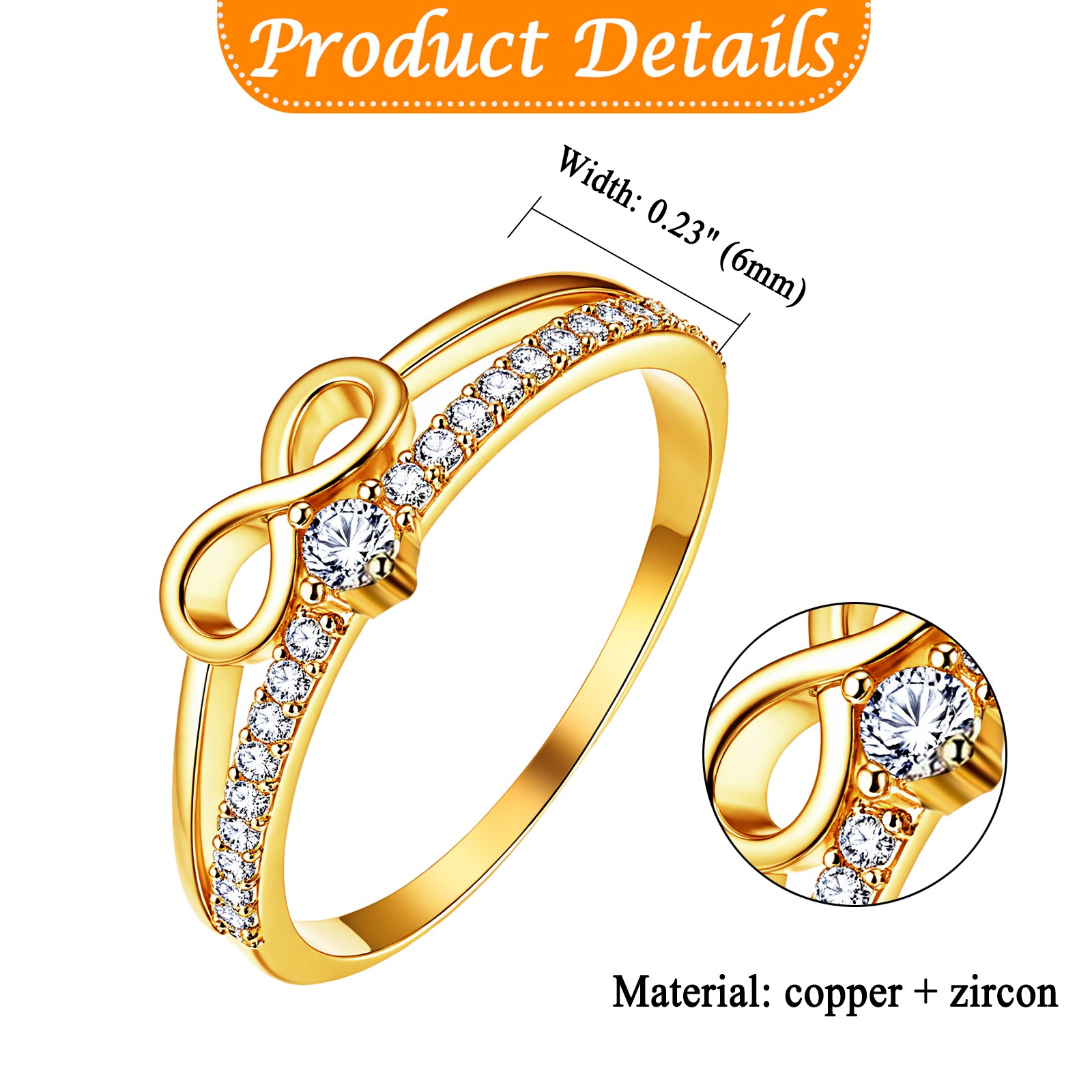 Womens Bling Cubic Zirconia Infinity Wedding Ring Promise Engagement Band Gift