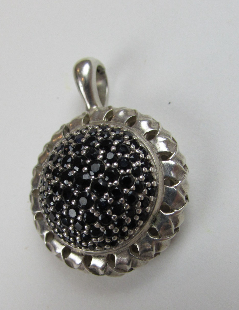 Slane & Slane Black Saphire Cluster Enhancer Pendant 925 silver Basket Weave