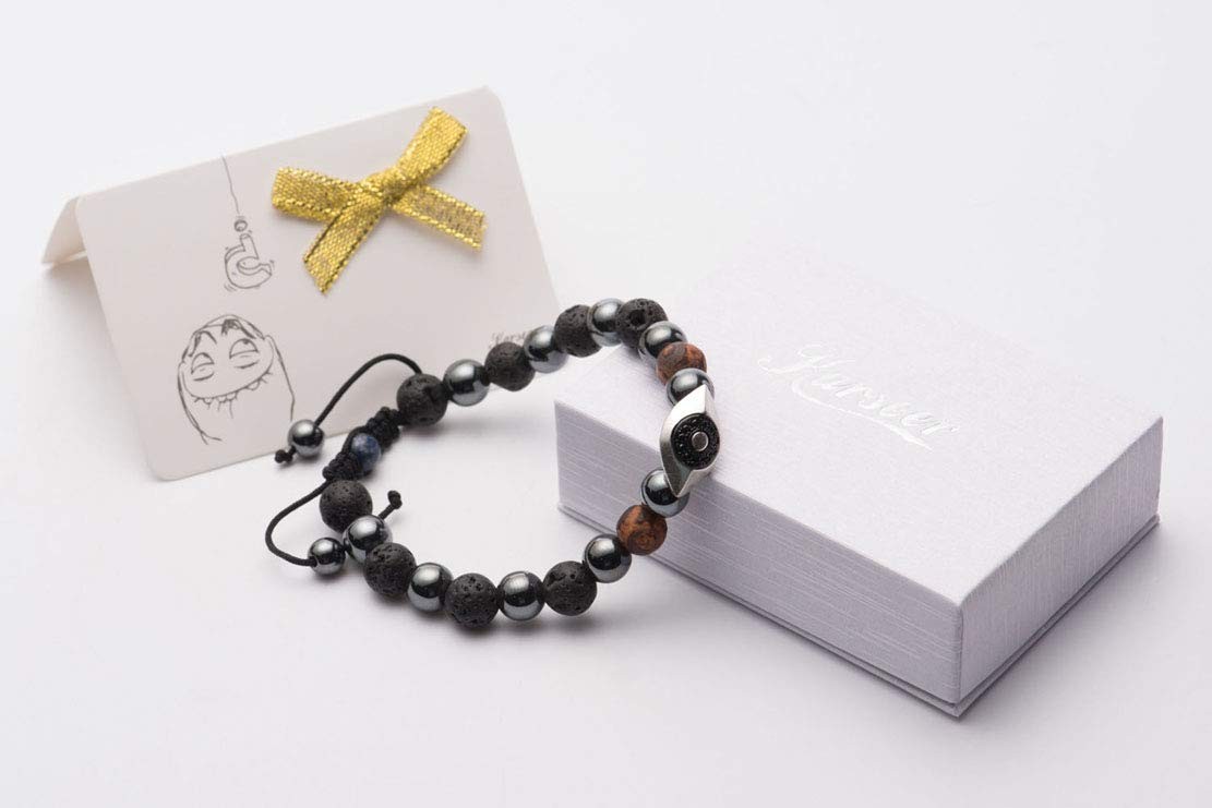 Vintage Silver and Black Plated Hamsa Evil Eye Reiki Bracelet Natural Hematit…