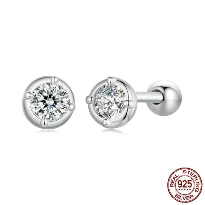 925 Sterling Silver Classical Round 0.1 CT moissanite Stud Earrings For Women
