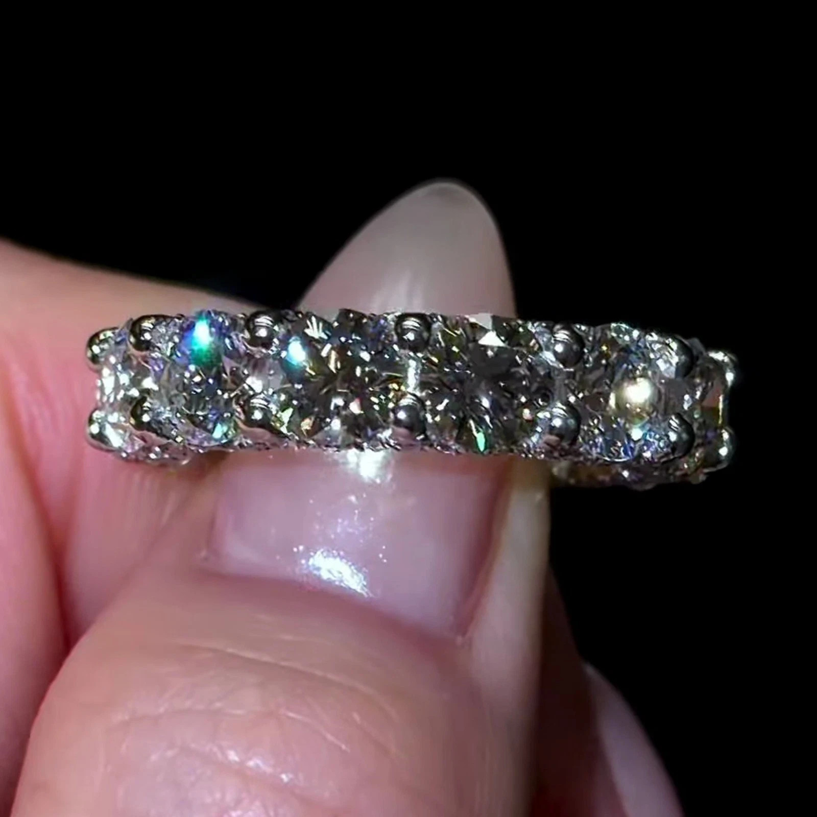 IGI 5.00mm Round Cut Lab Grown Diamond Eternity Wedding Band Ring 14K white Gold