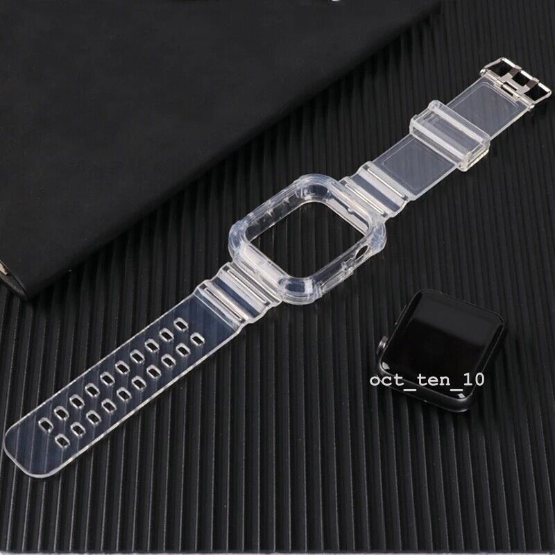TPU Clear Sport Band Strap +Case for Apple Watch Series 8 7 6 5 4 SE 40/44/41/45