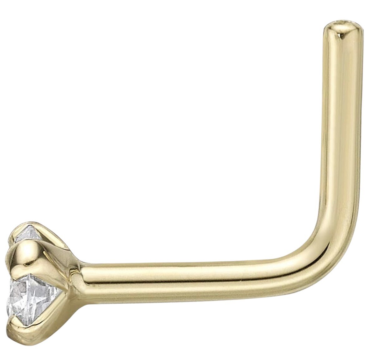 L Shape Nose Ring 22 Gauge 1.5mm-3mm Round Natural Diamond 14K Yellow Gold