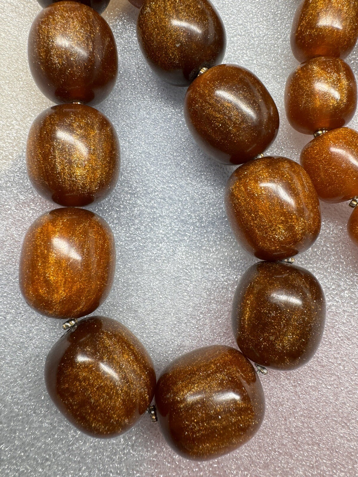 Rare Vintage Heavy Sparkling Coffee Brown Beaded Lucite Plastic Necklace G2U