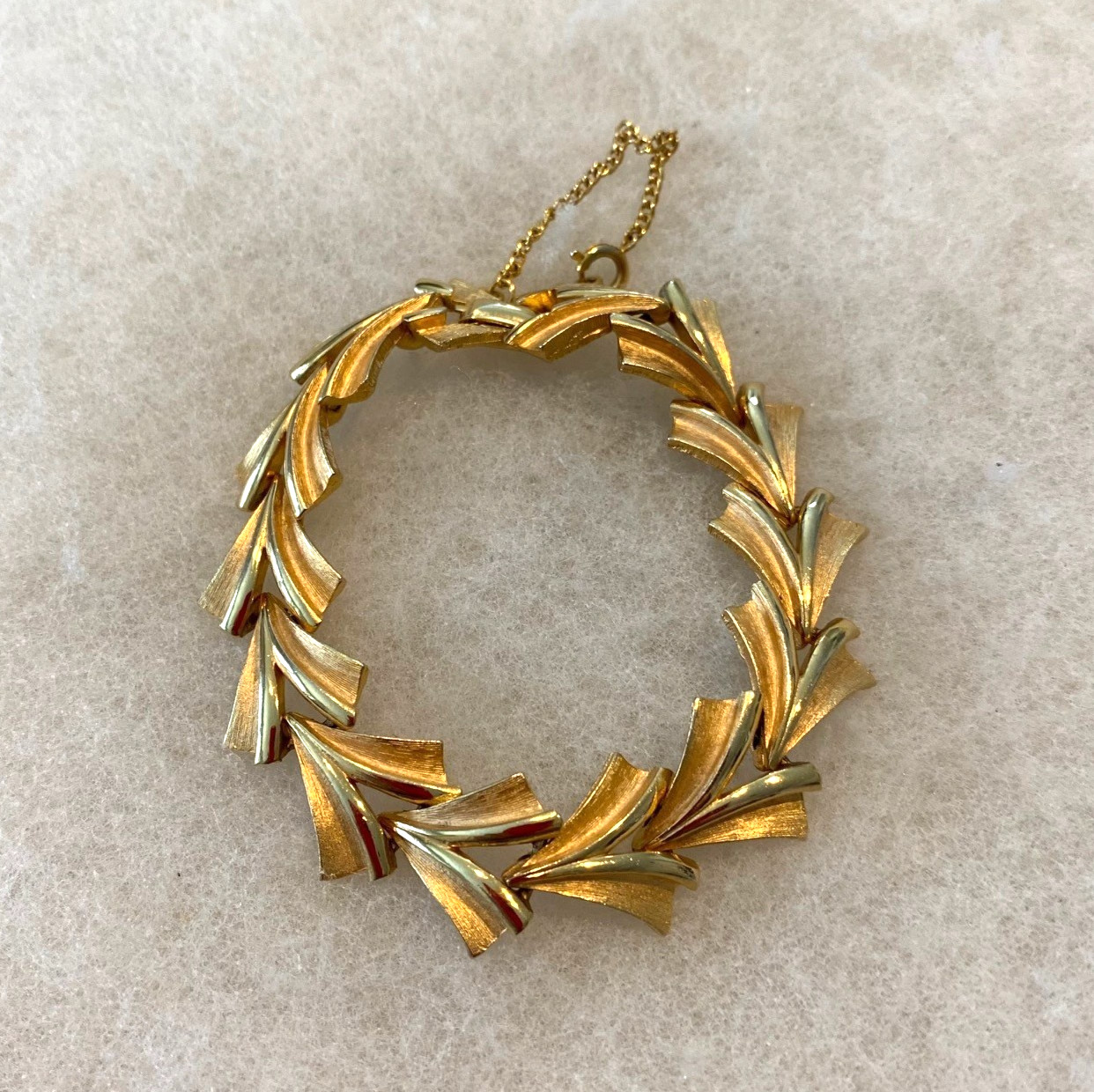 Corocraft Goldtone Chevron 7 In. Bracelet with 2 In. Safety Chain