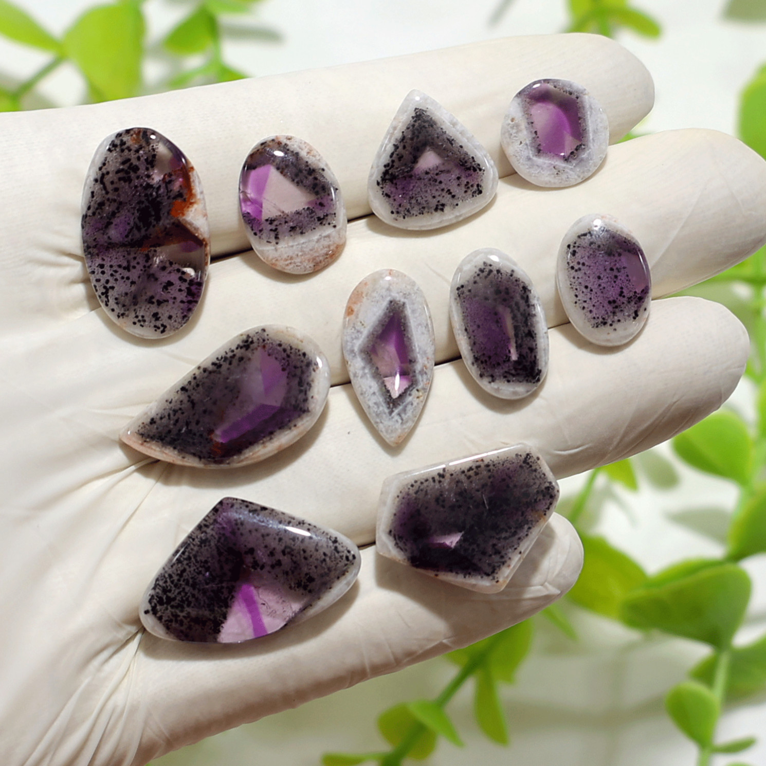 Asteroids In Space~ 10 PC Trapiche Amethyst 13mm-27mm Rare Cosmic Pattern Cabs