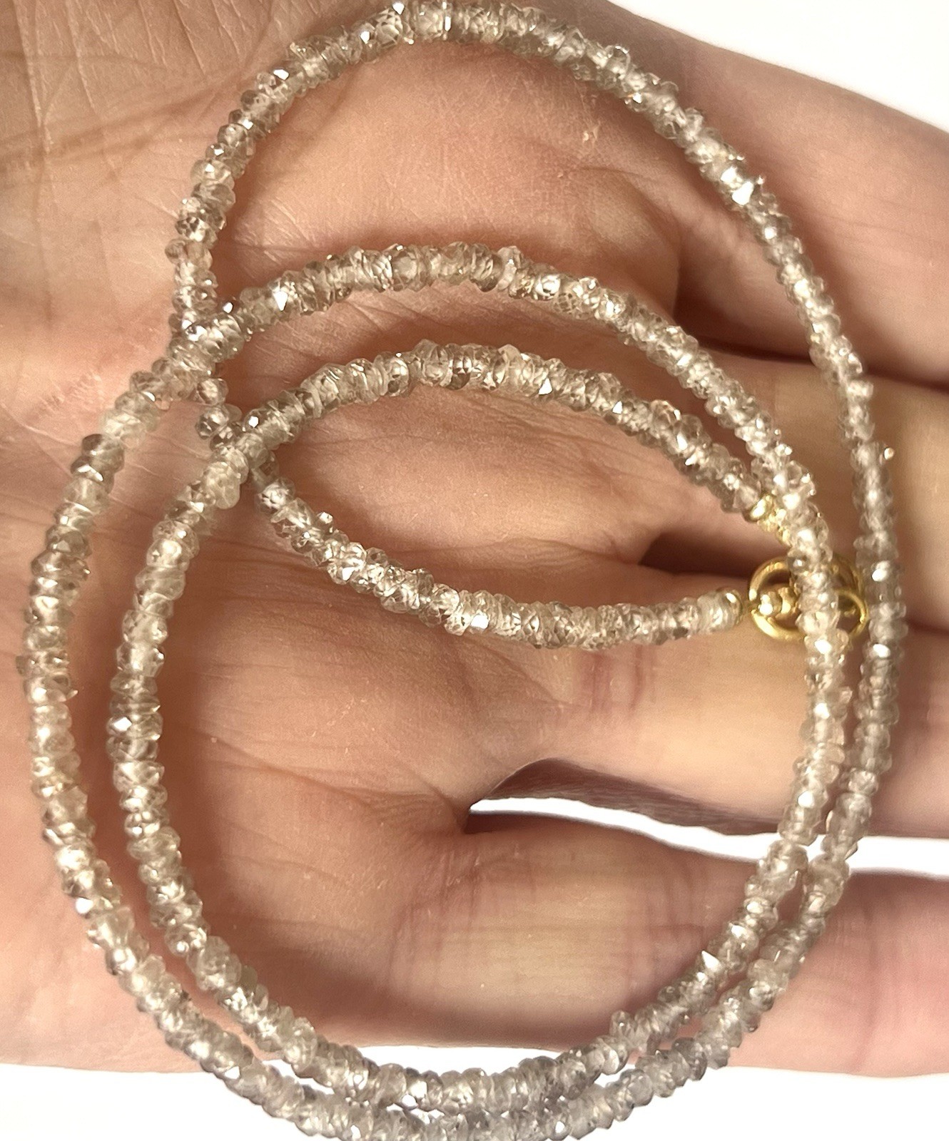 Natural zircon chain 375/9 carat yellow gold, 47 cm, grey/brown, beige