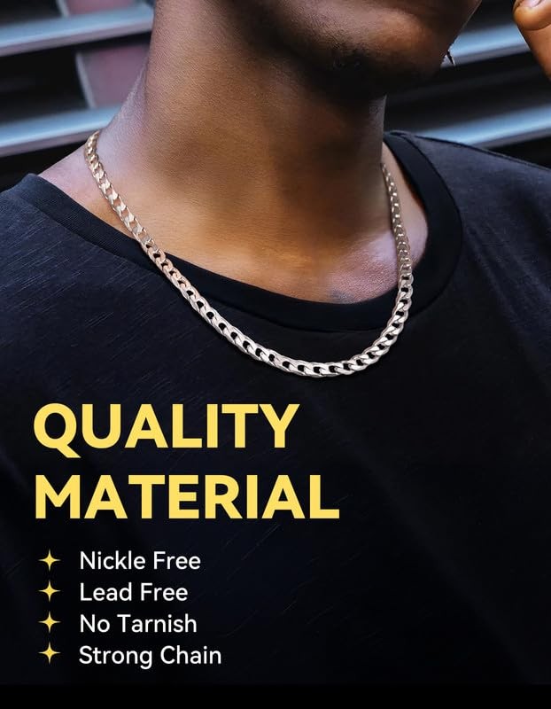 3mm/5mm Cuban Link Chains for Men, Silver Necklace Chain, Mens Necklace Jewelry