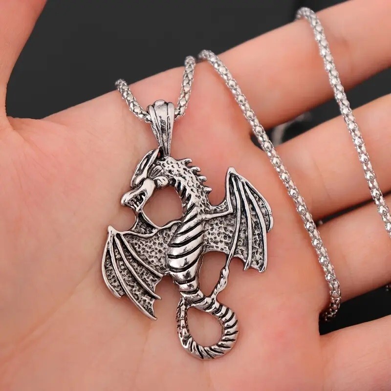 Elegant 925 Sterling Silver Charms Fashion Unique Flying Dragon Pendant Necklace