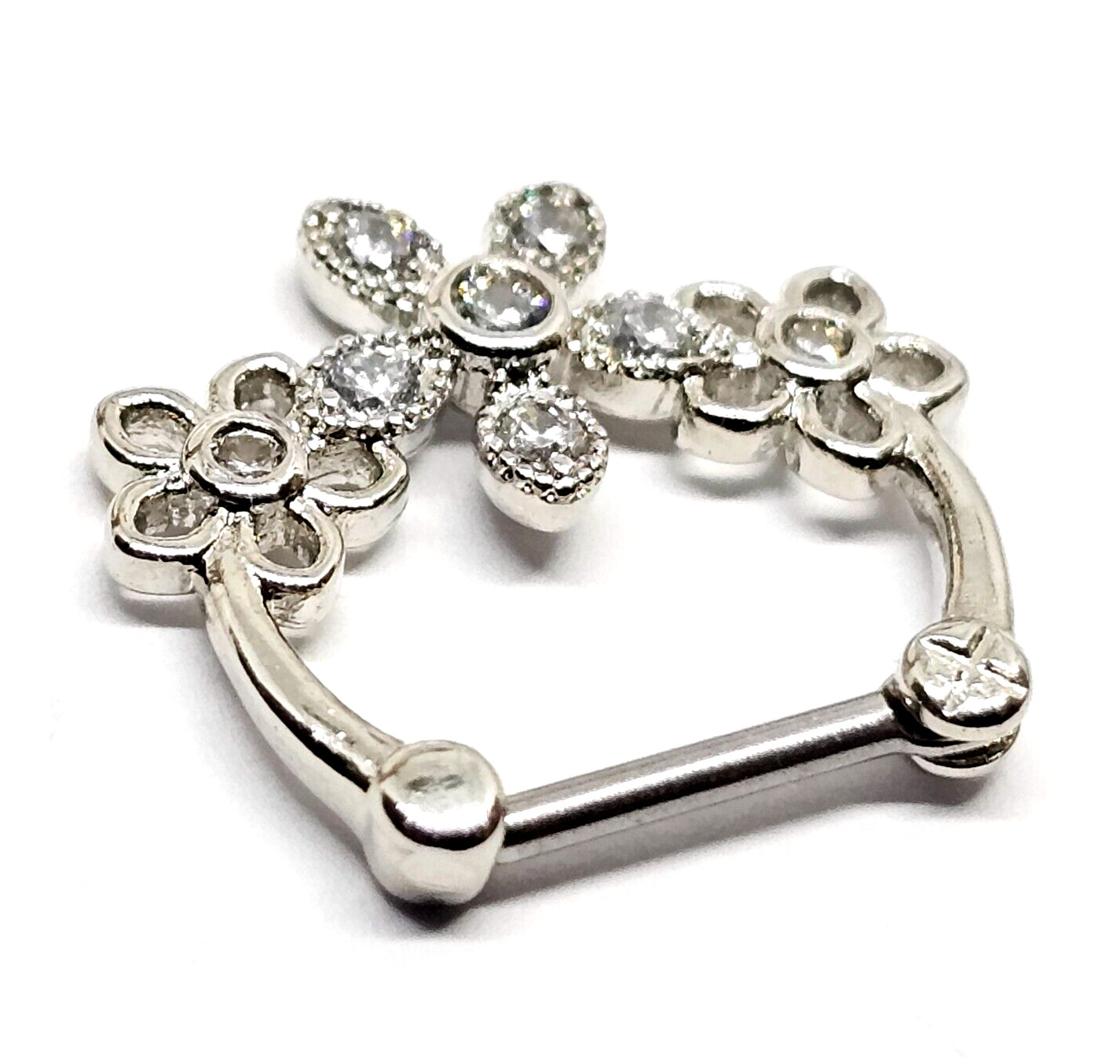 Daisy Flower Septum Floral CZ Piercing Clicker 16g (1.2mm) 316L Surgical Steel