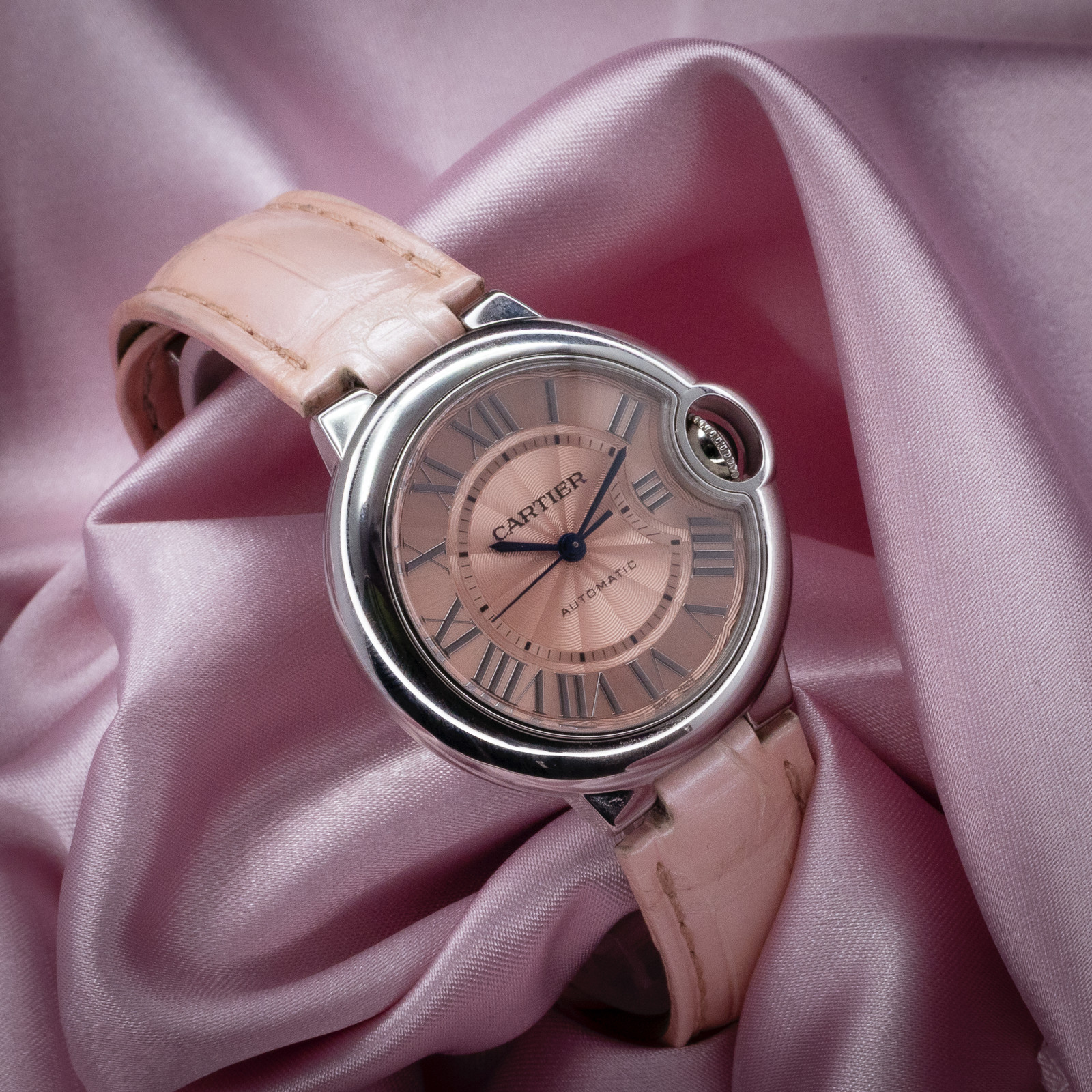 Cartier Ballon Bleu Pink Dial 33mm Automatic Steel Full Set WSBB0002