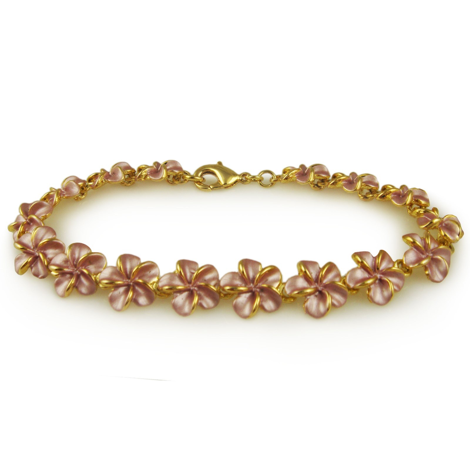 TRENDY CUTE HAWAII PLUMERIA FLOWER CHAIN LINK BRACELET RHODIUM OR GOLD PLATED