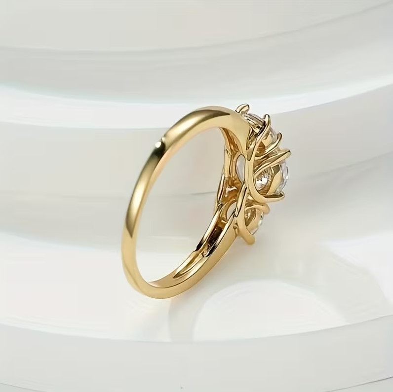 2.0 CTW Round Cut Moissanite Three Stone Engagement Ring Solid 14K Yellow Gold