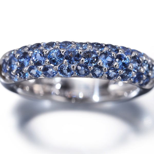 Auth RUGIADA Ring Sapphire Paved US6-6.25 18K 750 White Gold