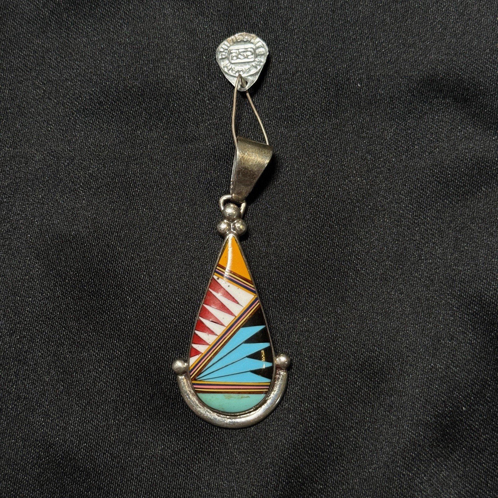 925 Silver Western Style Pendant Made In Philippines Multi-Stone Inlay