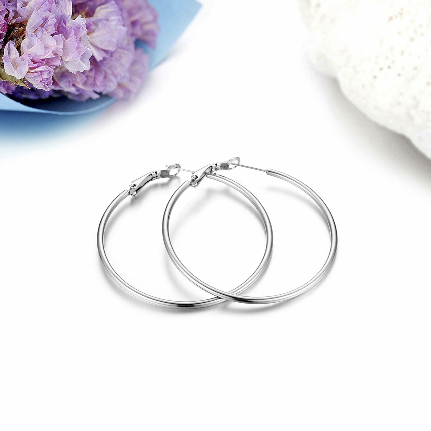 2pcs Women’s Polished Stainless Steel Big Hoop Dangle Drop Earrings Ear Studs