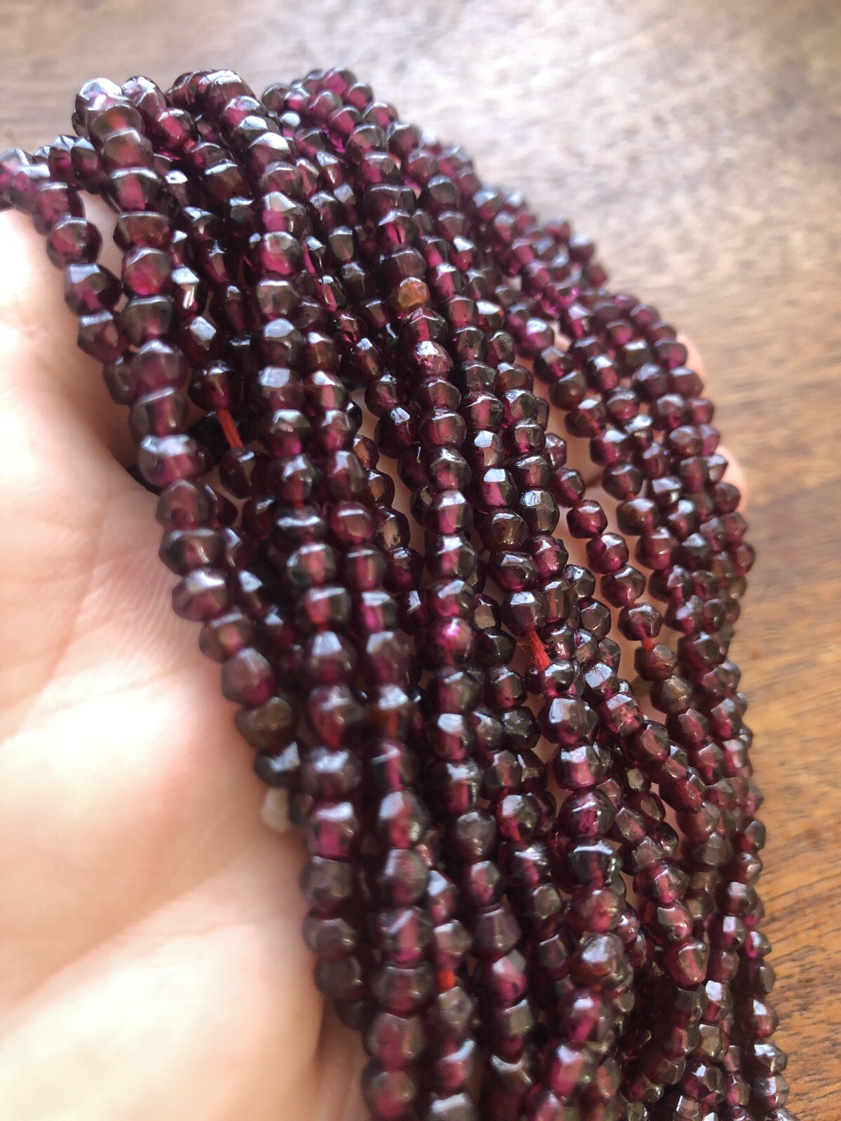 Deep Red Burgundy Faceted 3-4mm Round Garnet Gemstone Beads 14in Strand