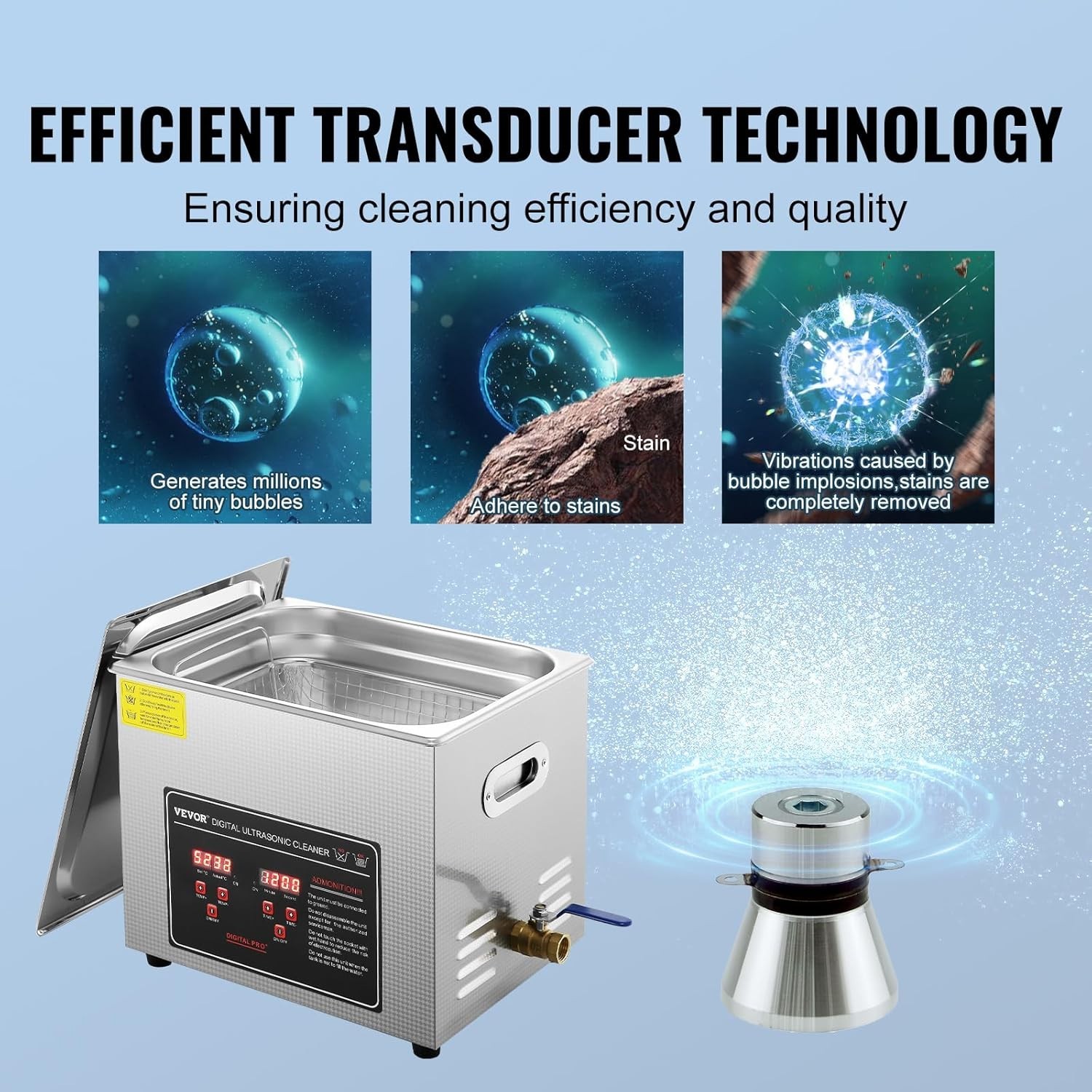 Ultrasonic Jewelry Cleaner 10L Digital Timer Heater Stainless Steel Versatile