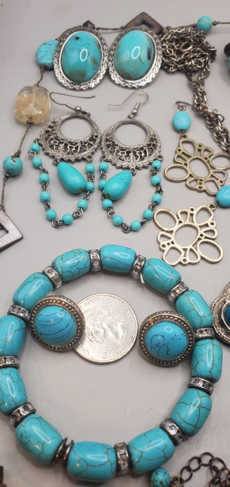 10Pc Southwest Style Faux Turquoise Lot: Premier Designs Necklace, Avon pendant+