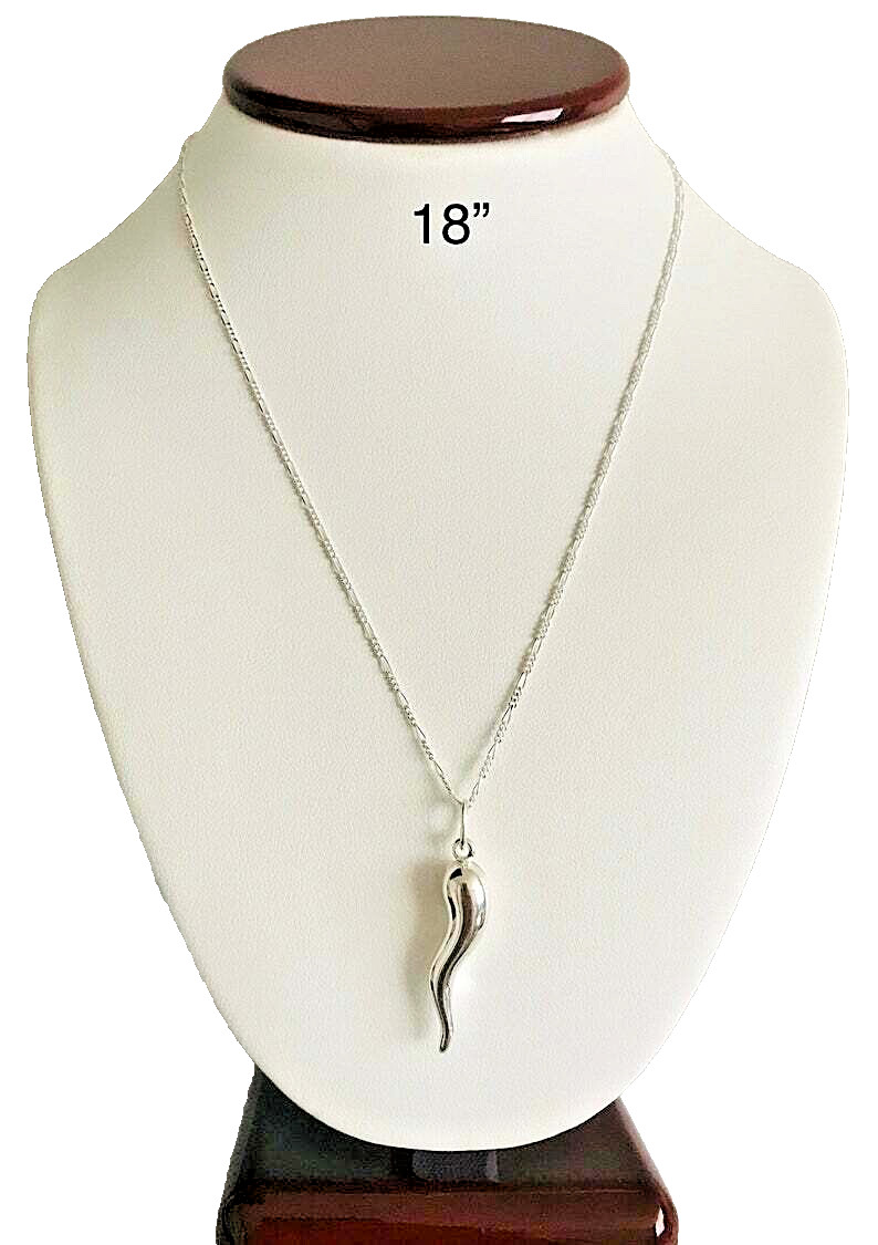 925 Silver Italian Horn,Cornecello,Chili Necklace 18″ / 925 Cadena Cuerno – SP55