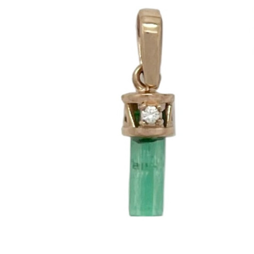 Natural Uncut Colombian Emerald Rough Pendant 18k Rose Gold