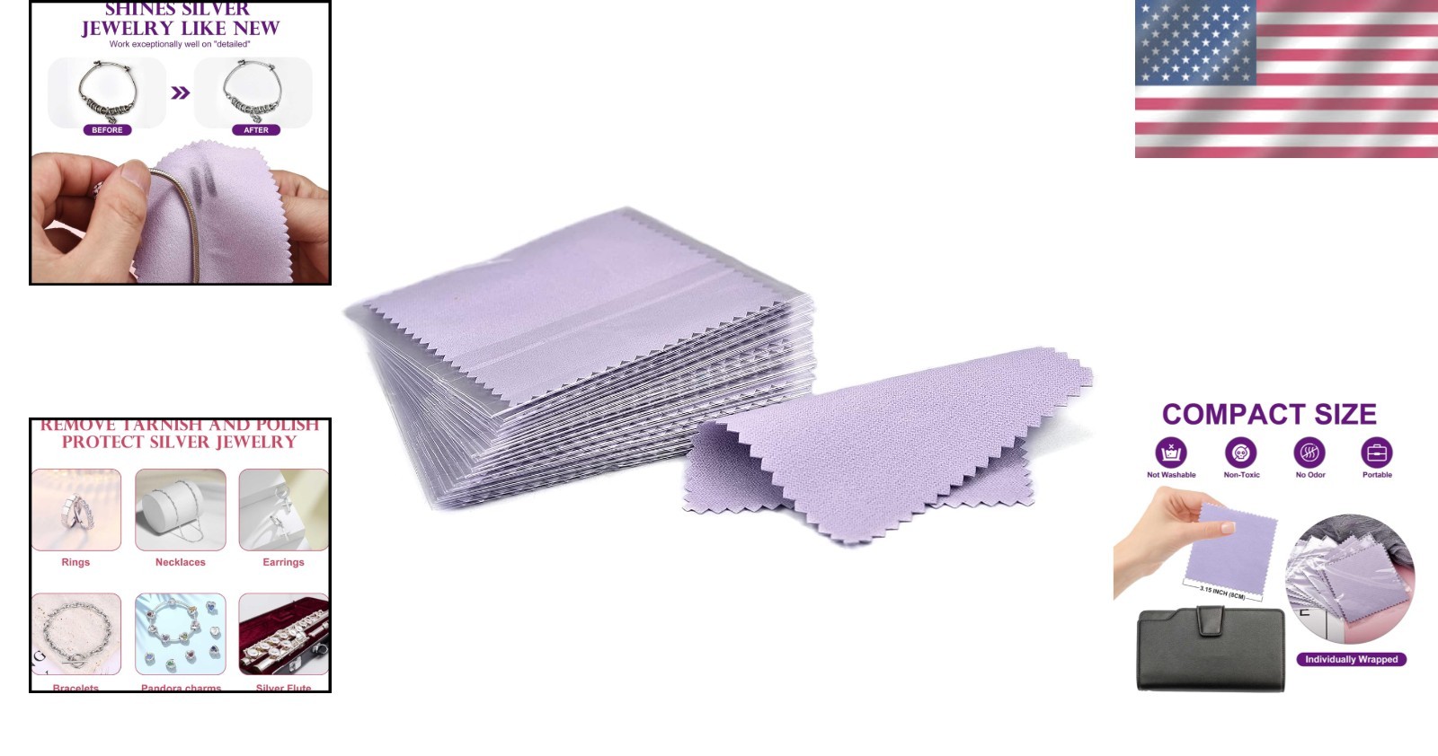50 Individually Packed Jewelry Cleaning Cloths – Gold, Silver, Platinum Care