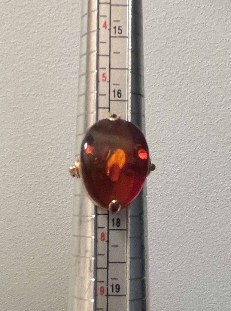Antique Soviet Amber Cabochon Ring, 6.5