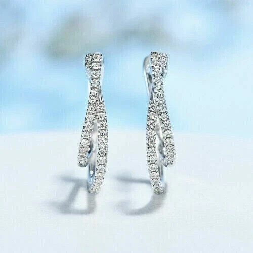 Women’s Engagement Hoop Earrings Round Cut Simulated Diamond 925 Starling Silver