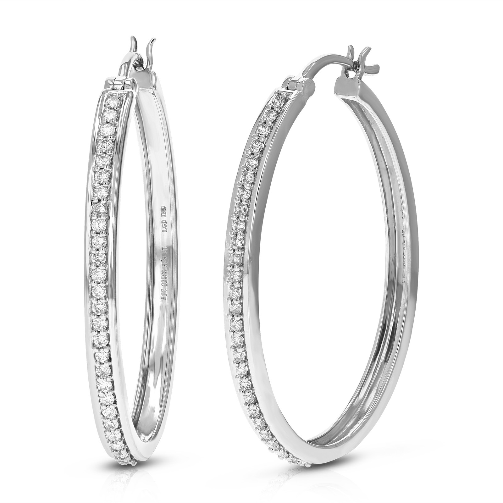 3/8 cttw Lab Grown Diamond Hoop Earrings in Sterling Silver With Notched Post
