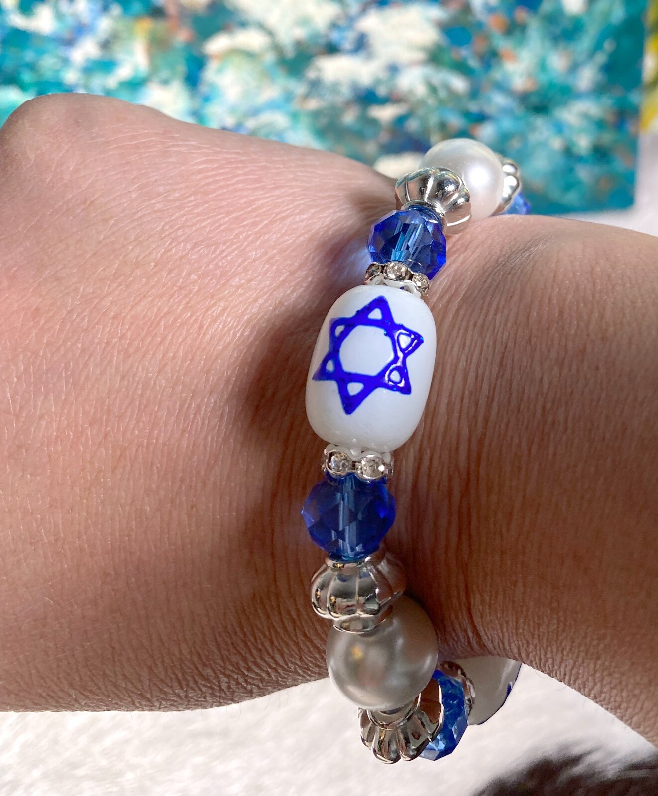 Jewish Bracelet Star of David Bracelet Jewelry Beaded White Handmade Bracelet