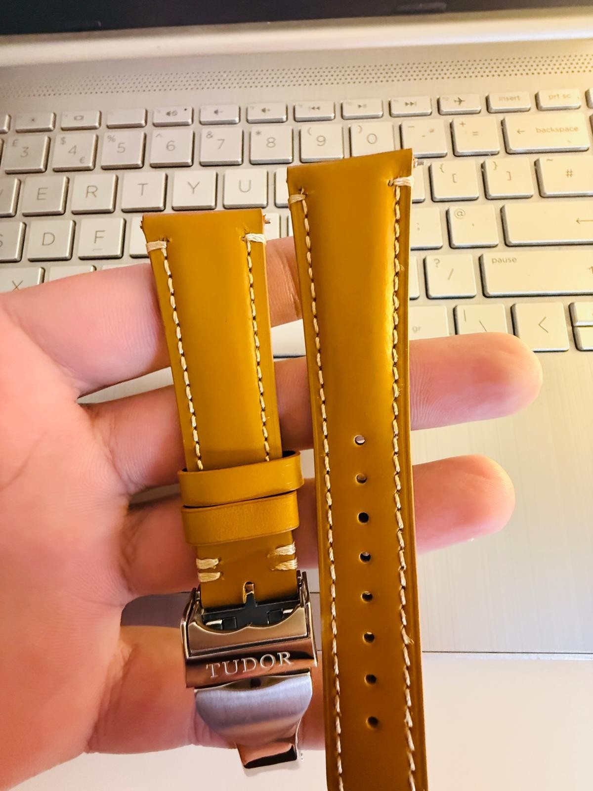 Tudor 22mm Light Brown Leather Watch Strap With Silver Deployment Clasp Solid