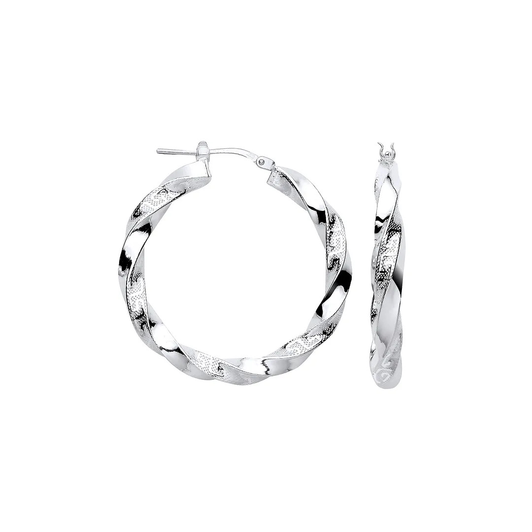 Hoop Earrings Sterling Silver Greek Key Twist 32mm Womens Jewellery