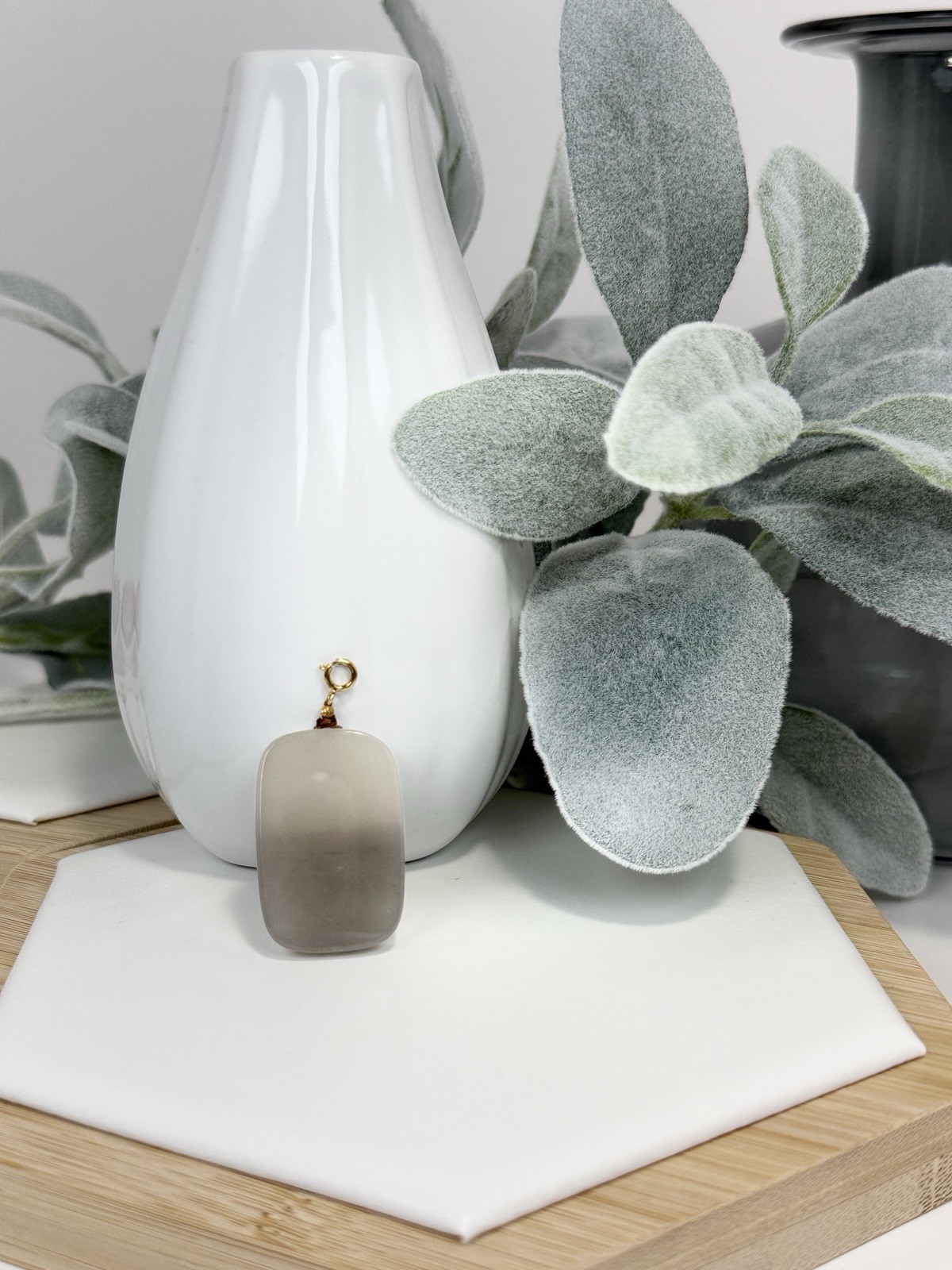 Hetian Jade White/Gray Rectangle Pendant 33/22MM